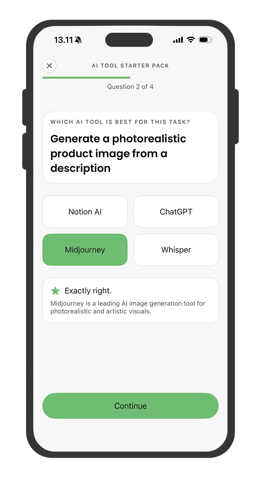 mainiø tool selection lesson screen